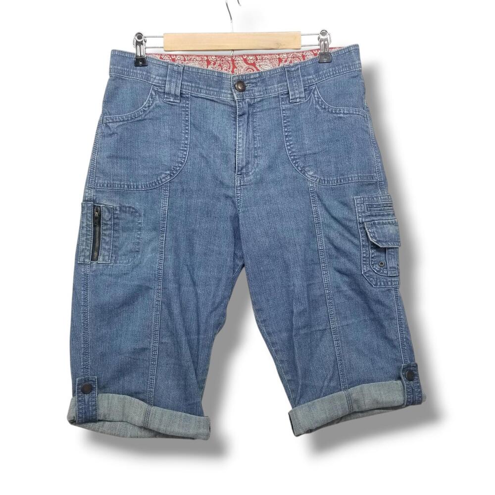 Lee Denim Capri Jhorts Womens 12 Med Blue Jean Roll-tab Hem Y2K - Picture 1 of 11